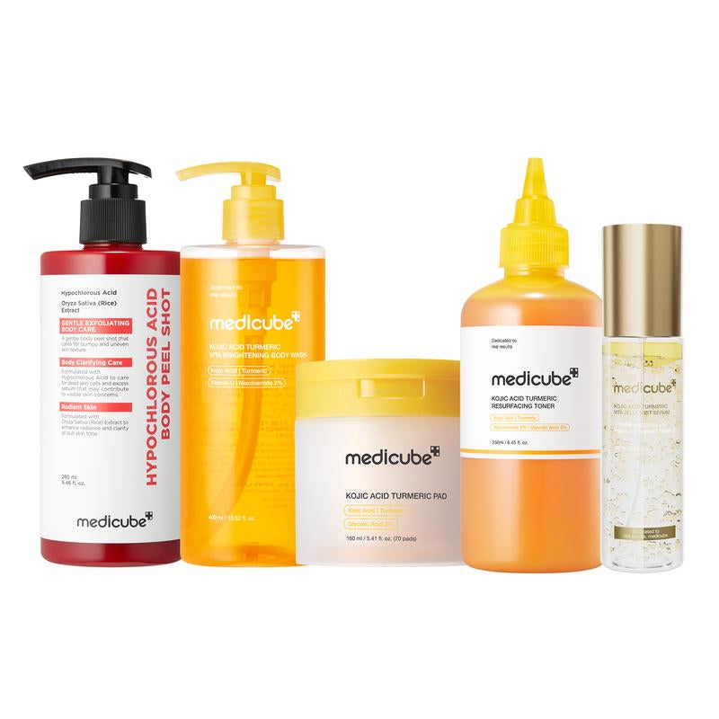 [NEW] [Medicube] Smooth & Clear Body Care Set | Hypochlorous Acid Body Peel Shot, Kojic Acid Turmeric Body Wash, Toner Pad, Toner, Mist | Exfoliating for Dead Skin Cells & Excess Sebum & Clearing for after Spots, Texture & Uneven Skin Tone | K-Beauty